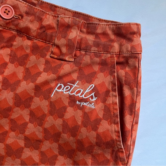 PETALS AND PEACOCKS orange butterfly print logo embroidered straight leg pants - Picture 5 of 6